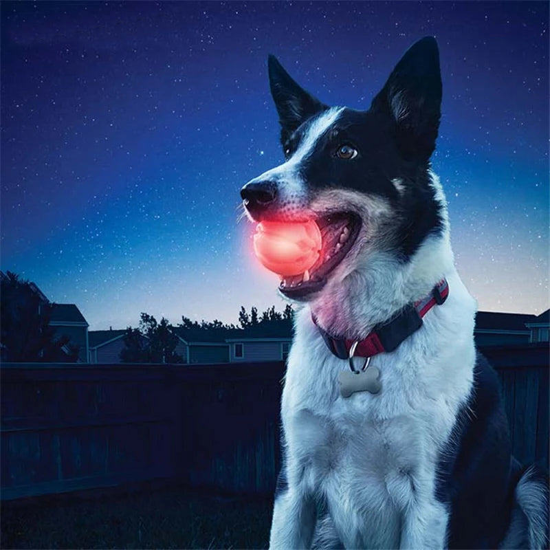 Funny Pet Bite Ball Toys LED Glowing Ball Dog Training Toys Nighttime Playing Interactive Toys For Puppy Pet Anti-lost Balls