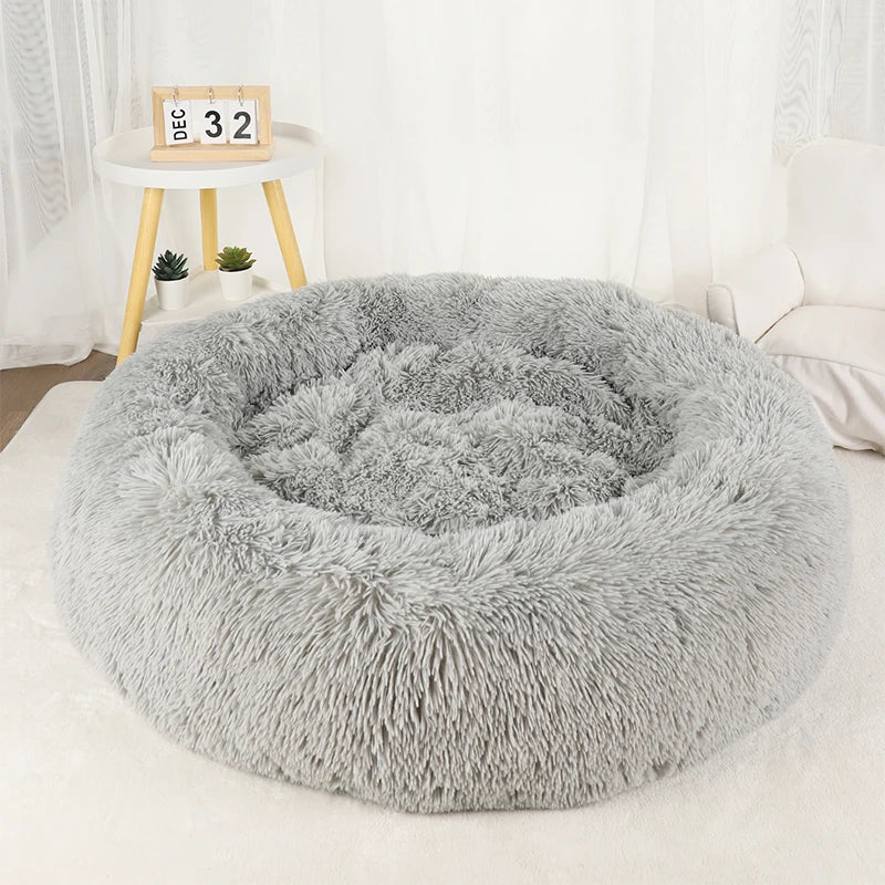 Donut Dog Bed Plush Basket Pets Accessories Round Pet Small Fluffy Medium Cushion Sofa Washable Warm Large Dogs Beds Mat Puppy