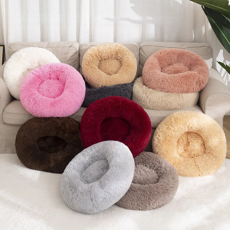 Donut Dog Bed Plush Basket Pets Accessories Round Pet Small Fluffy Medium Cushion Sofa Washable Warm Large Dogs Beds Mat Puppy