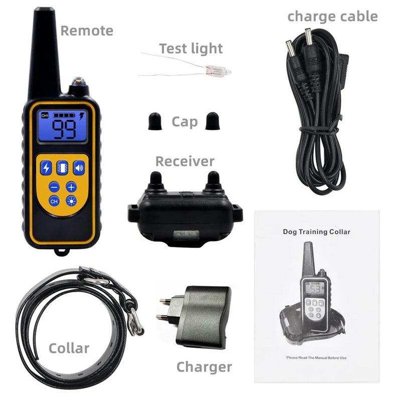 800M Remote Control Electric Anti Barking Training Dog Collar Rechargeable Waterproof Control Collar for Dogs Training Equipment
