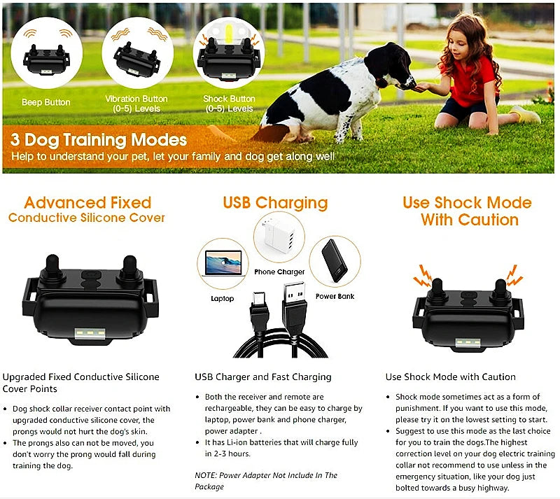 800M Remote Control Electric Anti Barking Training Dog Collar Rechargeable Waterproof Control Collar for Dogs Training Equipment
