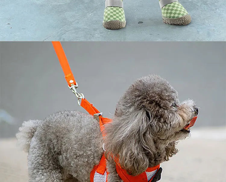 4 pcs/set Dog shoes for small dogs Breathable dog shoes for hot roads, Non-slip medium dog boots for hardwood floors Lake Blue