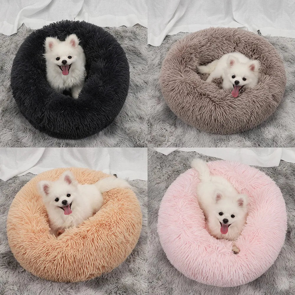 Donut Dog Bed Plush Basket Pets Accessories Round Pet Small Fluffy Medium Cushion Sofa Washable Warm Large Dogs Beds Mat Puppy