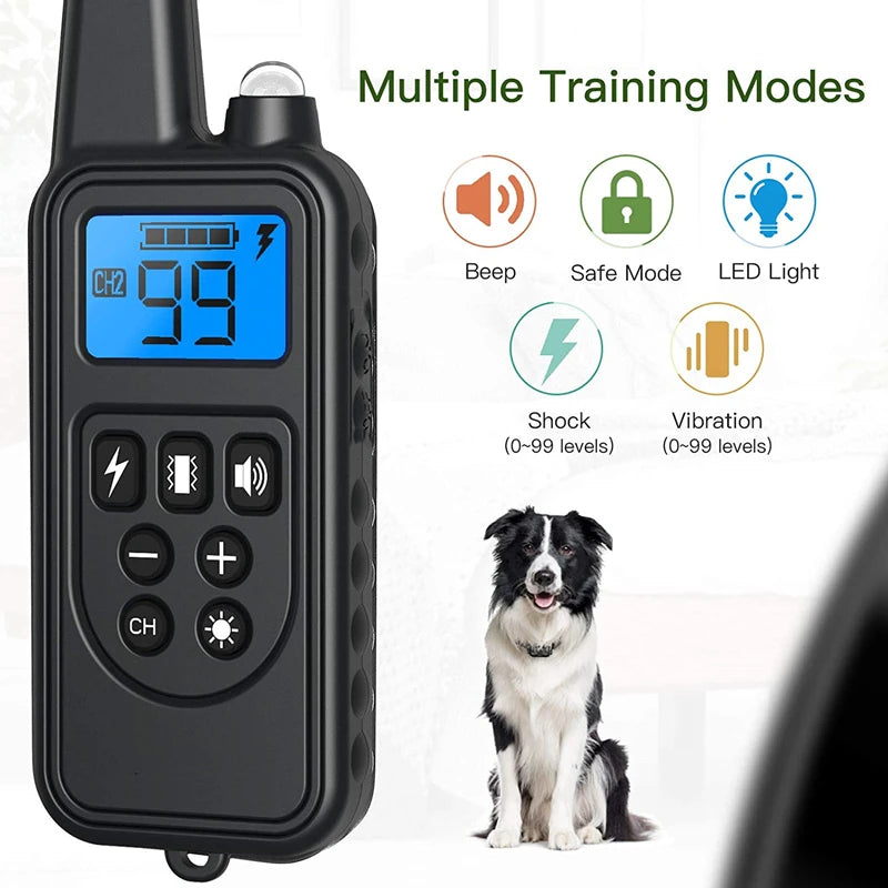 800M Remote Control Electric Anti Barking Training Dog Collar Rechargeable Waterproof Control Collar for Dogs Training Equipment