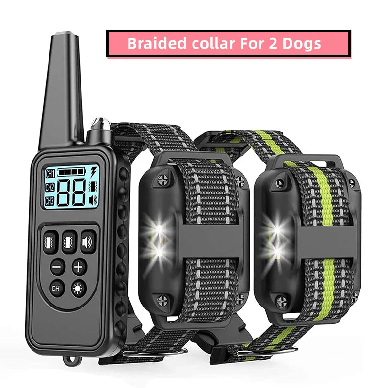 800M Remote Control Electric Anti Barking Training Dog Collar Rechargeable Waterproof Control Collar for Dogs Training Equipment