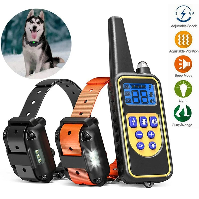 800M Remote Control Electric Anti Barking Training Dog Collar Rechargeable Waterproof Control Collar for Dogs Training Equipment