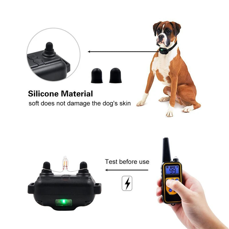 800M Remote Control Electric Anti Barking Training Dog Collar Rechargeable Waterproof Control Collar for Dogs Training Equipment