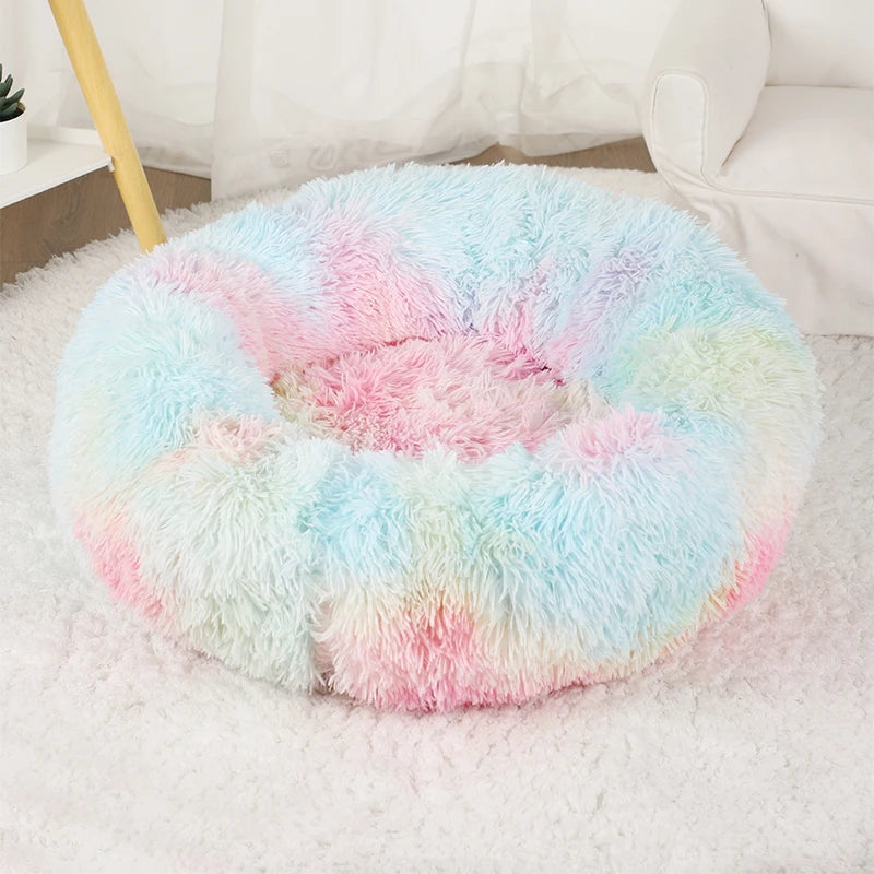 Donut Dog Bed Plush Basket Pets Accessories Round Pet Small Fluffy Medium Cushion Sofa Washable Warm Large Dogs Beds Mat Puppy